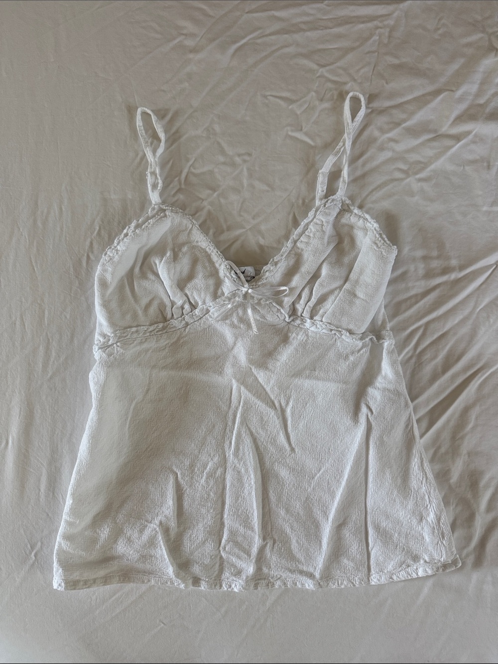White Lace-Trim Satin Camisole Top